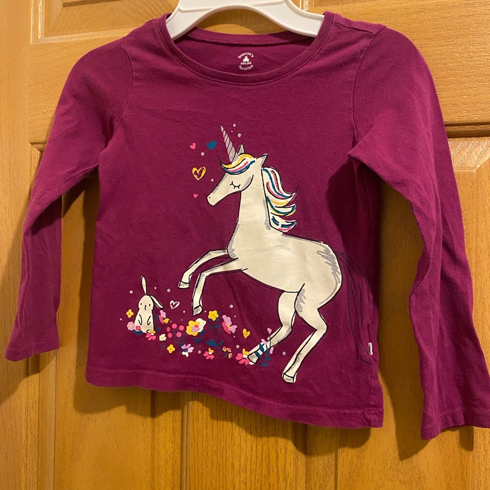 GAP Kids Long Sleeve Shirt - Magenta with Unicorn Print